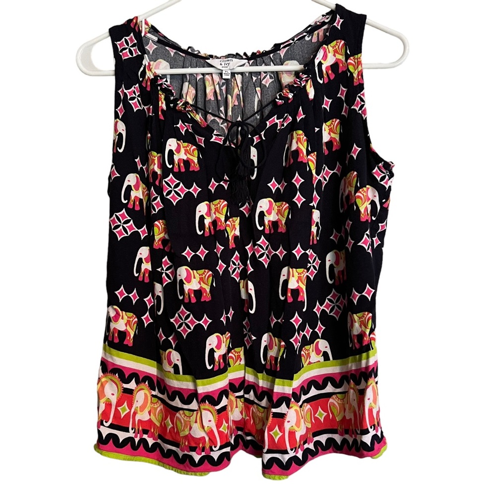 Crown & Ivy Elephant Print V-Neck Tank Size Petite L